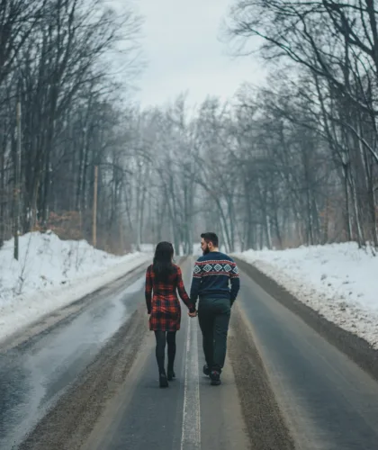 пара идет по дороге